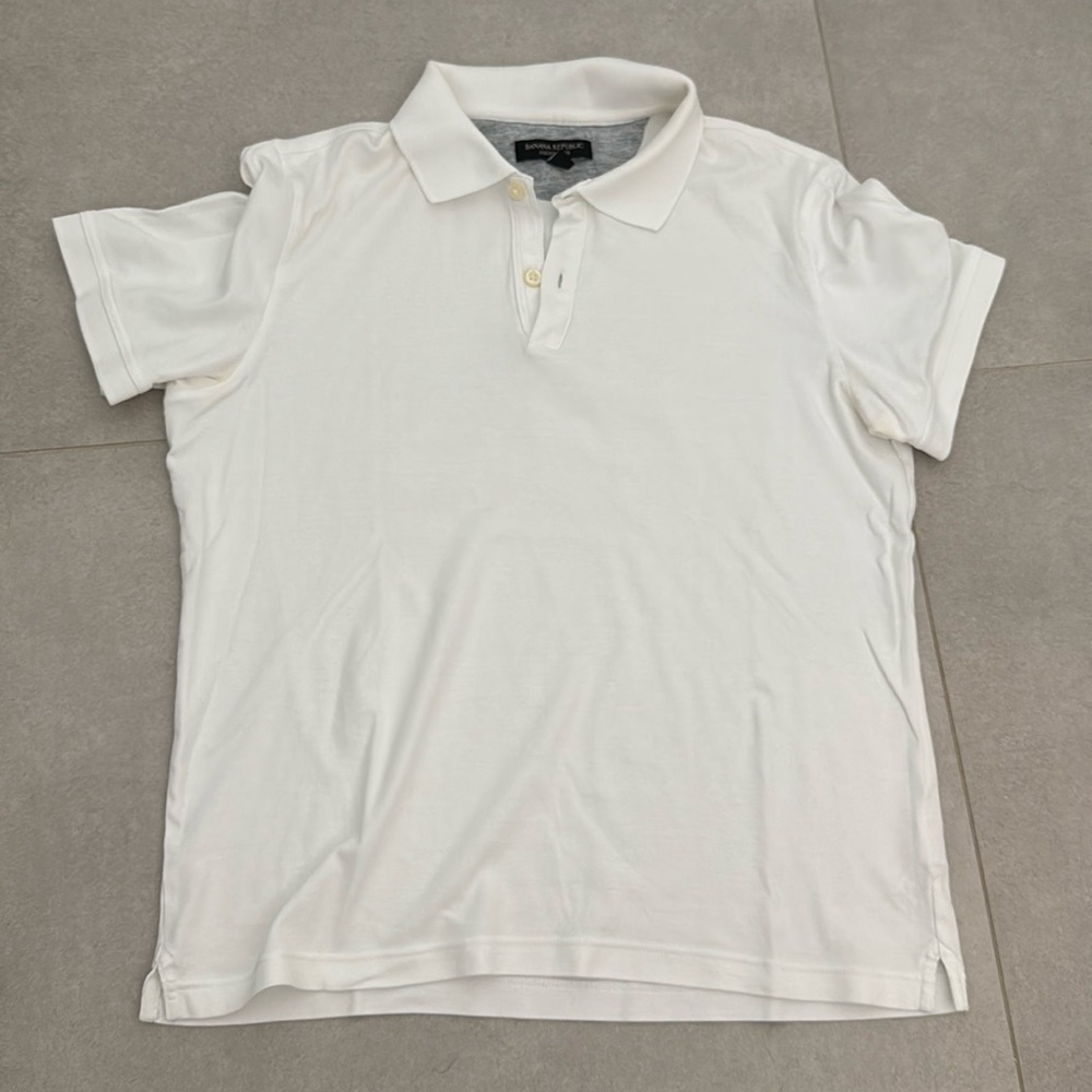 Banana republic men small 100% cotton luxury touch white polo button collar